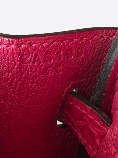 Hermes Pink Frambois Togo &  Crocodile Touch Birkin 25
