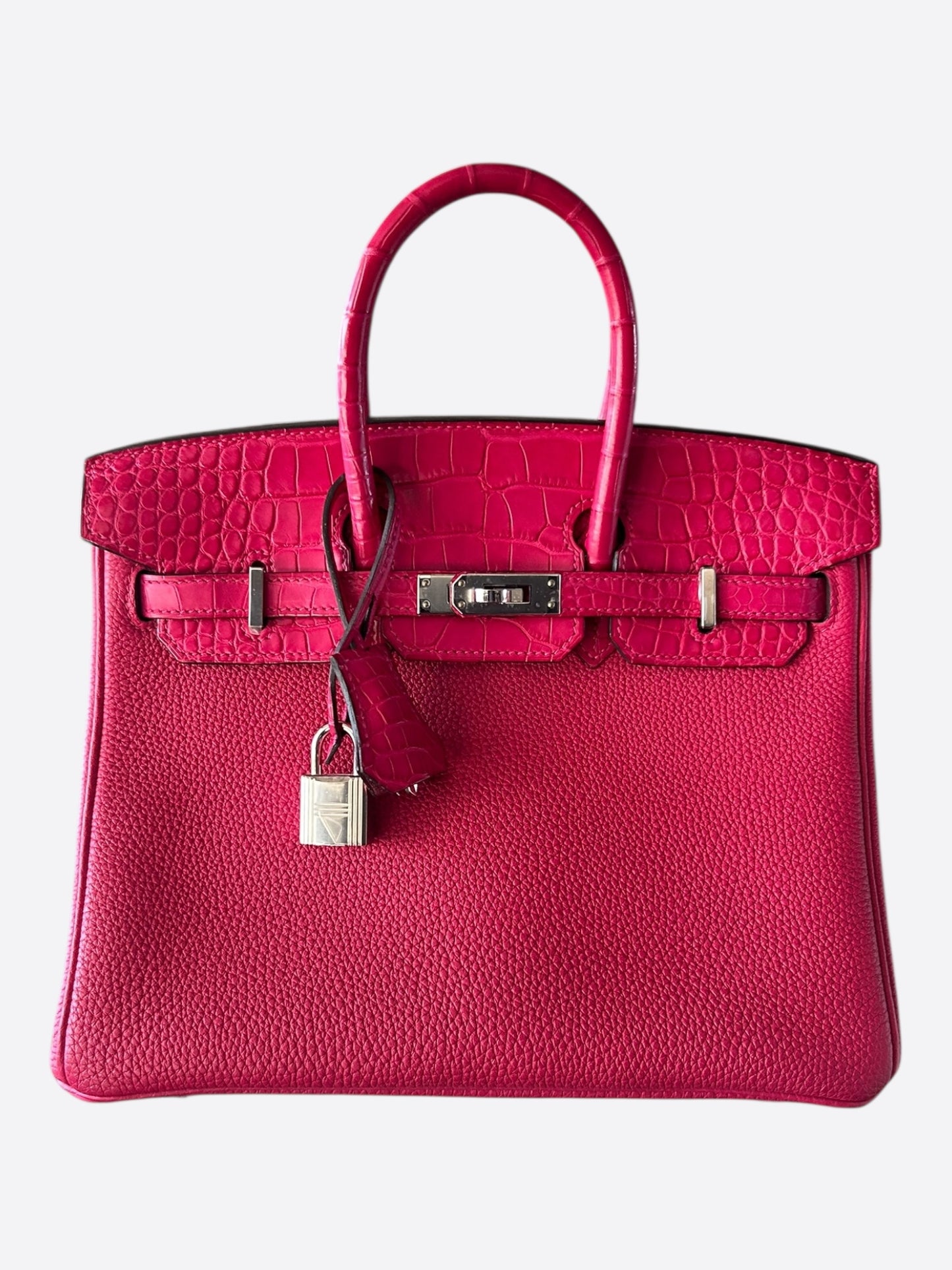 Hermes Pink Frambois Togo &  Crocodile Touch Birkin 25