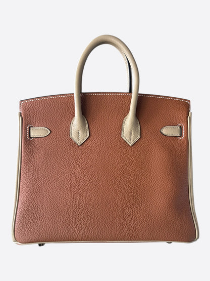 Hermes Brown Bi-Color Togo & Palladium Hardware Birkin 25