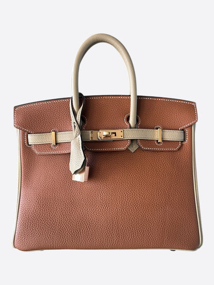 Hermes Brown Bi-Color Togo & Palladium Hardware Birkin 25