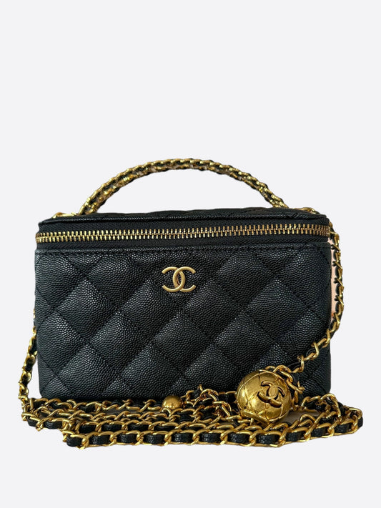 Chanel Black & Gold Quilted Caviar Pick Me Up Vanity Bag
