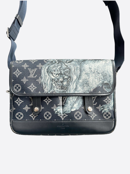 Louis Vuitton Chapman Brothers Blue Savane Monogram Lion Messenger Bag