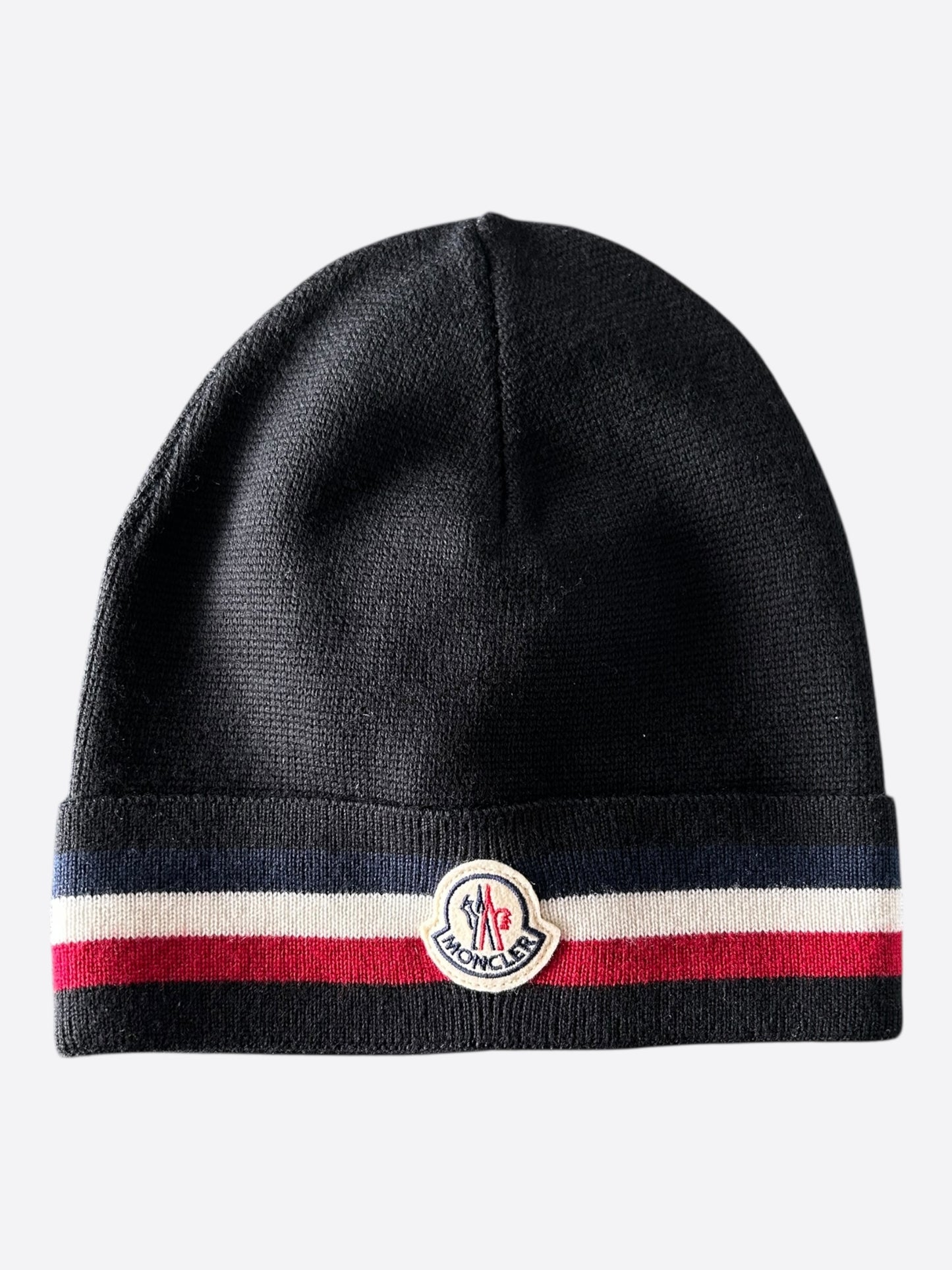 Moncler Black & Tri-Color Logo Beanie