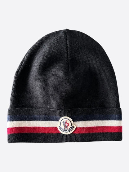 Moncler Black & Tri-Color Logo Beanie