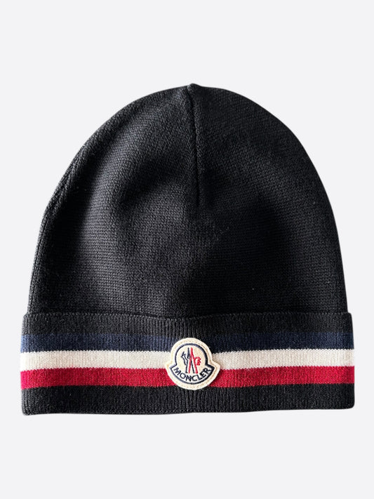 Moncler Black & Tri-Color Logo Beanie
