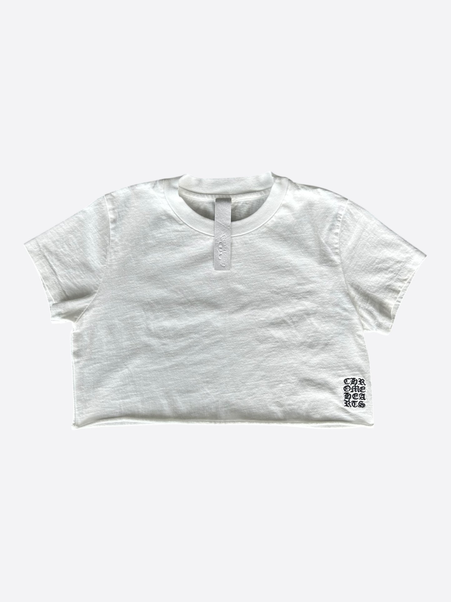 Chrome Hearts White & Black Embroidered Eyechart Logo Cropped T-Shirt