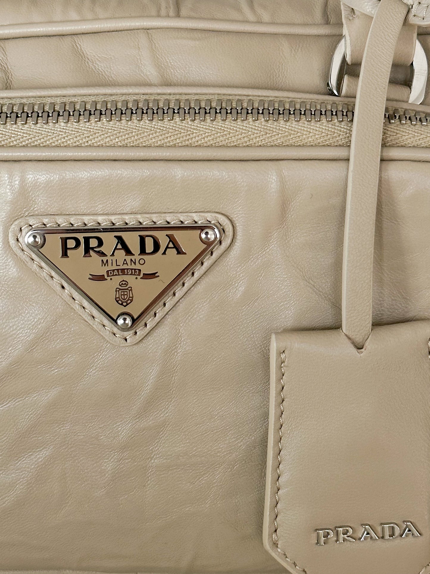 Prada Desert Beige Nappa Leather Multi Pocket Top Handle Bag