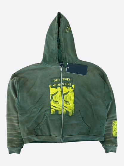 Enfants Riches Deprimes Green & Yellow Two Wars Within One Patchwork Thermal Zip Up Hoodie