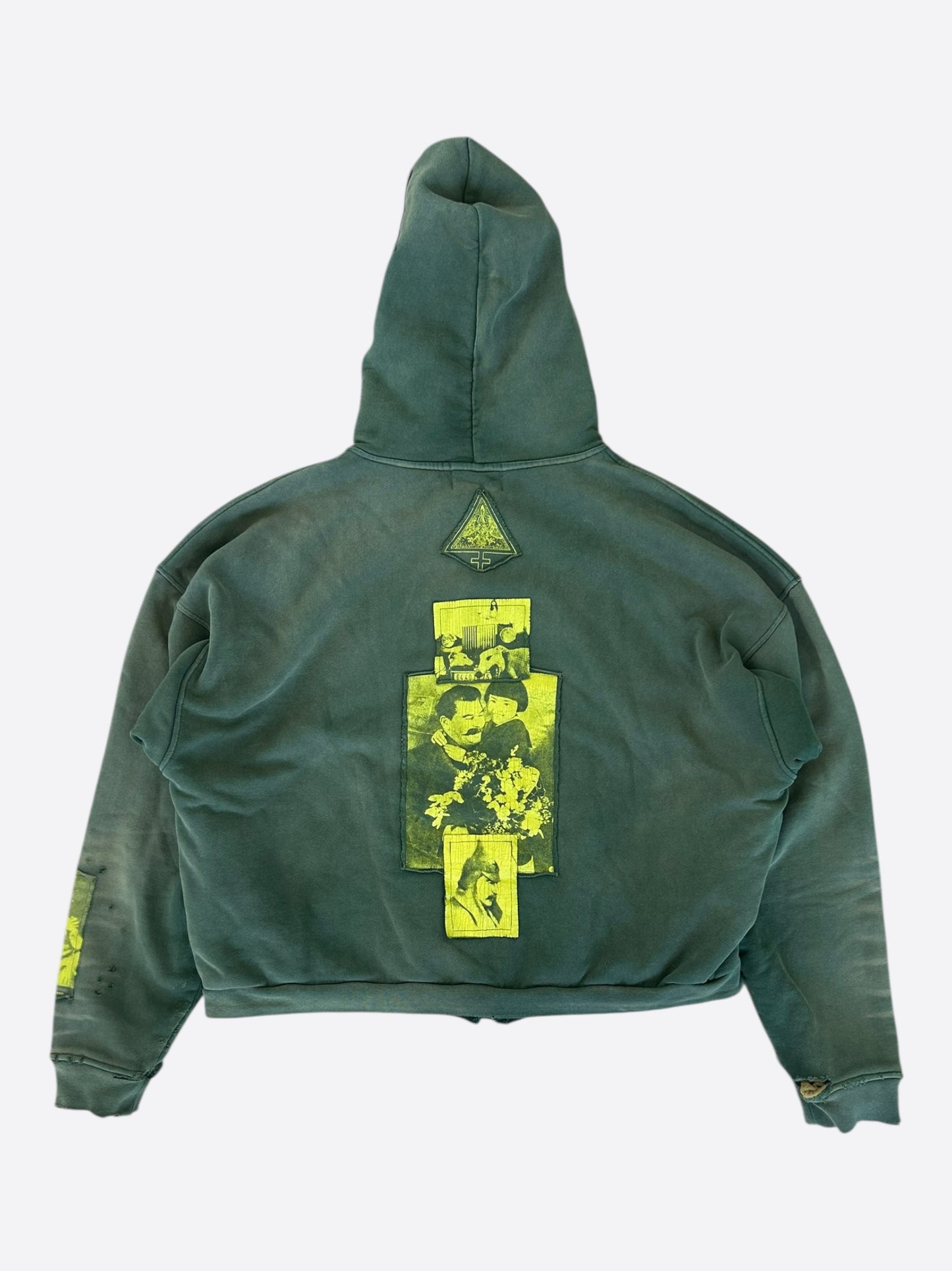 Enfants Riches Deprimes Green & Yellow Two Wars Within One Patchwork Thermal Zip Up Hoodie