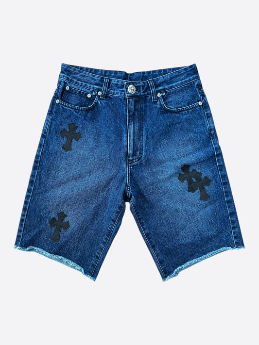 Chrome Hearts Blue & Black Cross Patch Denim Shorts