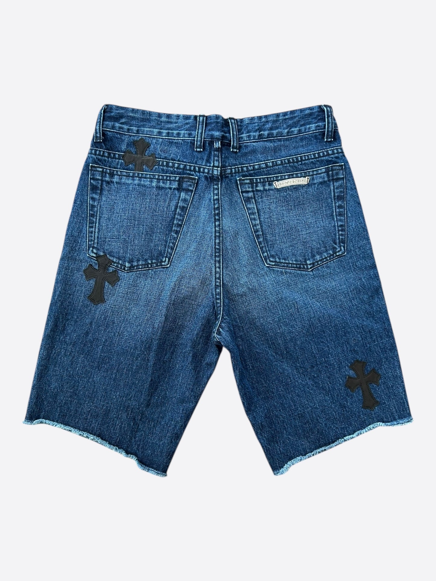 Chrome Hearts Blue & Black Cross Patch Denim Shorts
