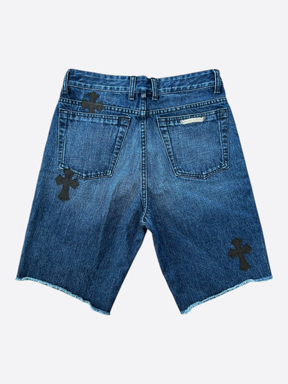 Chrome Hearts Blue & Black Cross Patch Denim Shorts