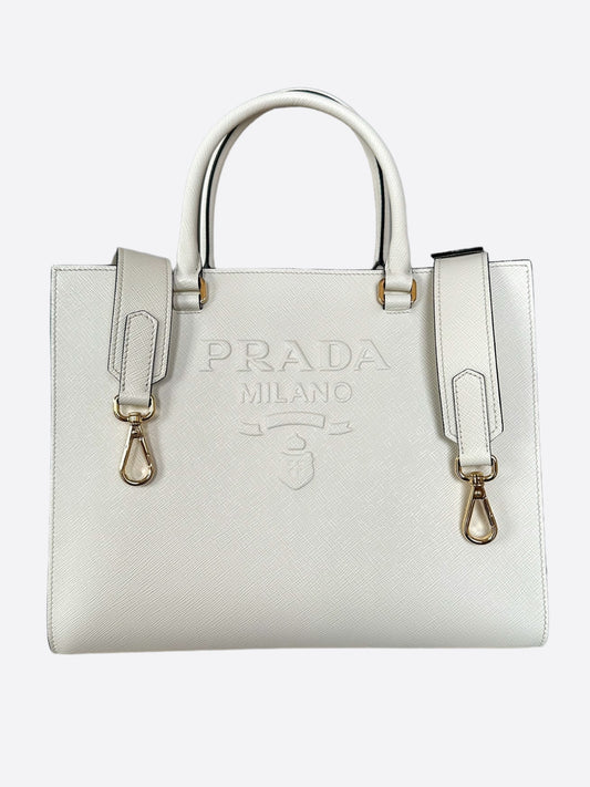 Prada White Large Saffiano Handbag