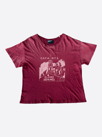 Enfants Riches Deprimes Red & White Burning Church Graphic T-Shirt