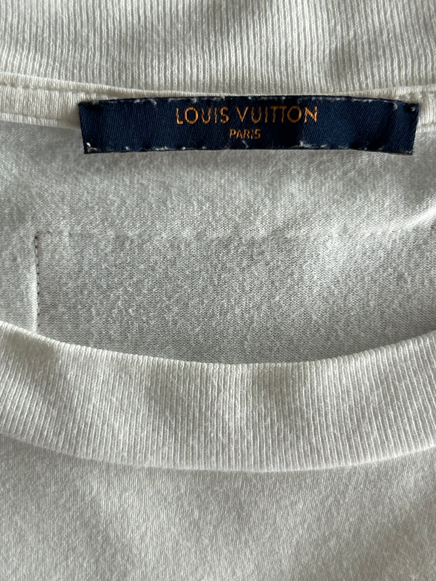 Louis Vuitton White & Blue LV Stitch Logo T-Shirt