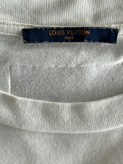 Louis Vuitton White & Blue LV Stitch Logo T-Shirt