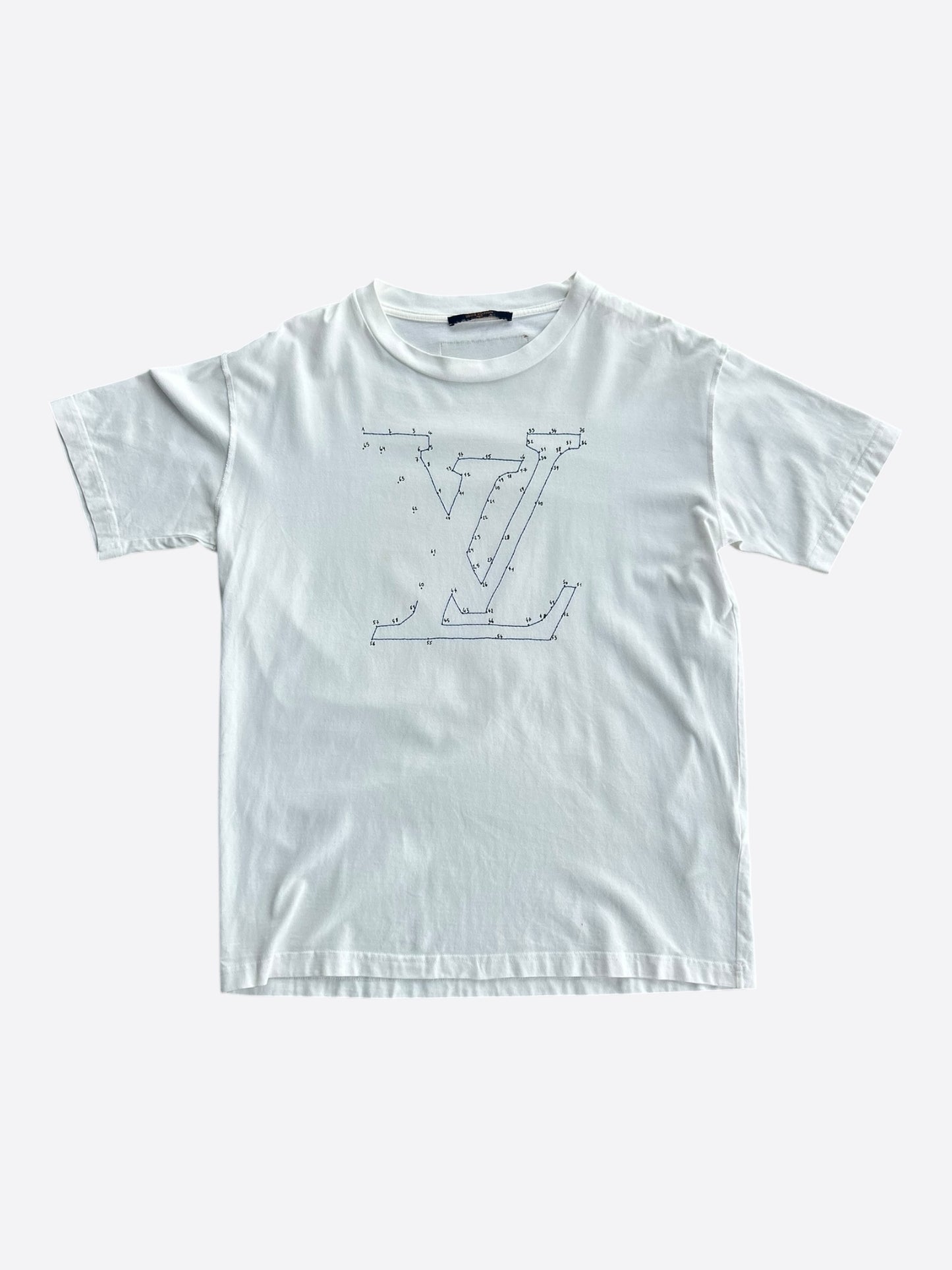 Louis Vuitton White & Blue LV Stitch Logo T-Shirt
