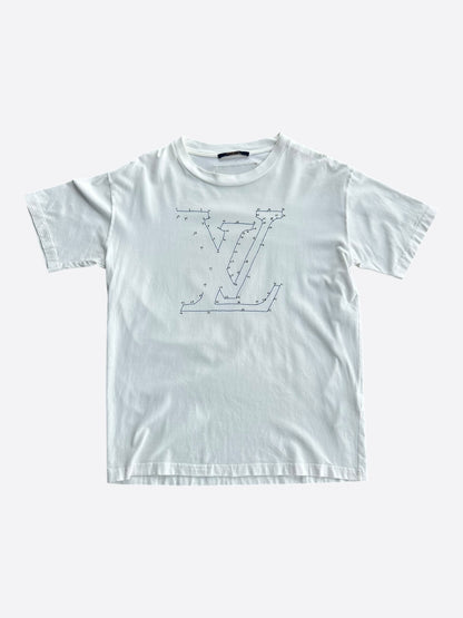 Louis Vuitton White & Blue LV Stitch Logo T-Shirt