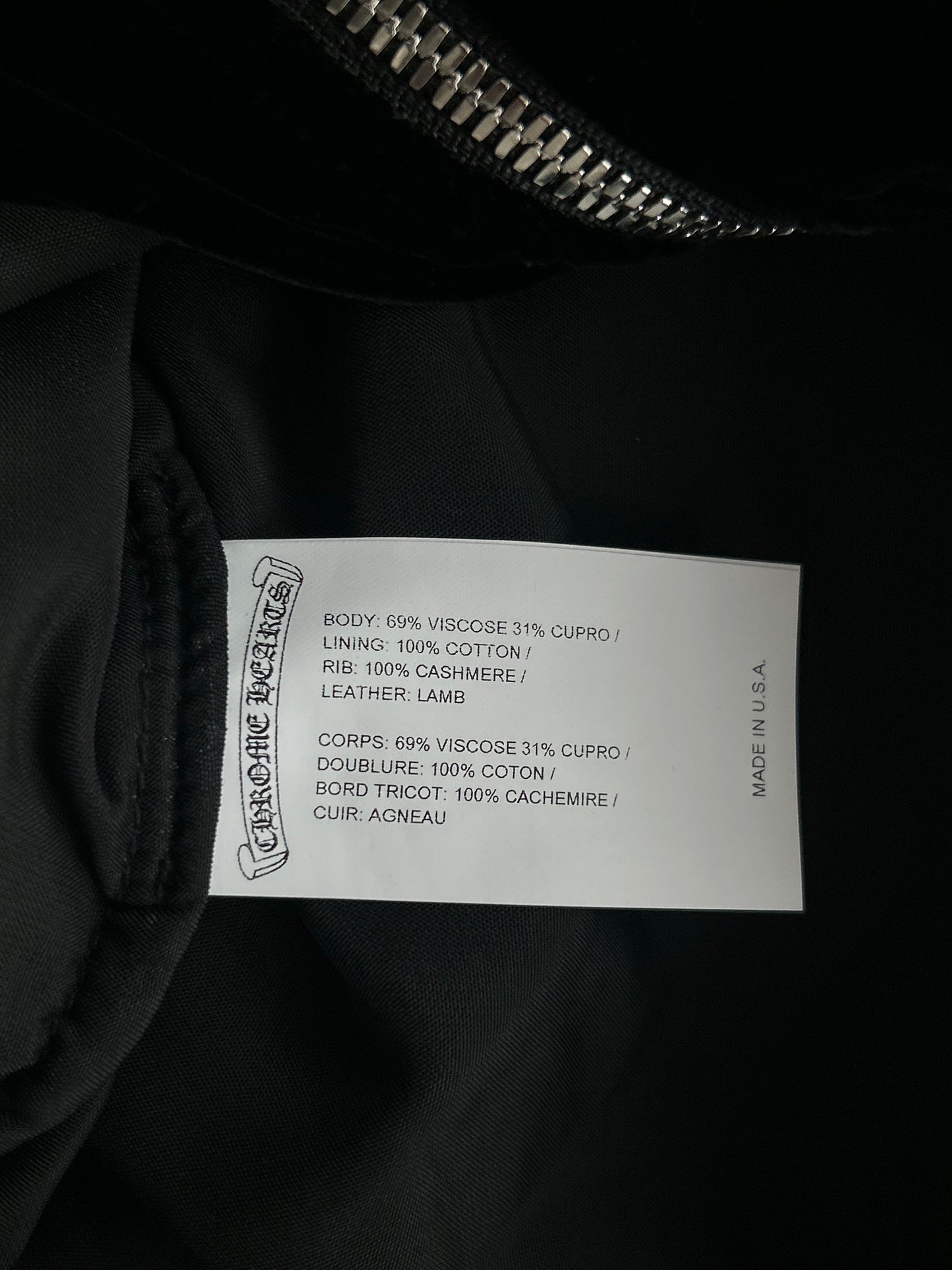 Chrome Hearts Black & White Embroidered Logo Velour Track Jacket