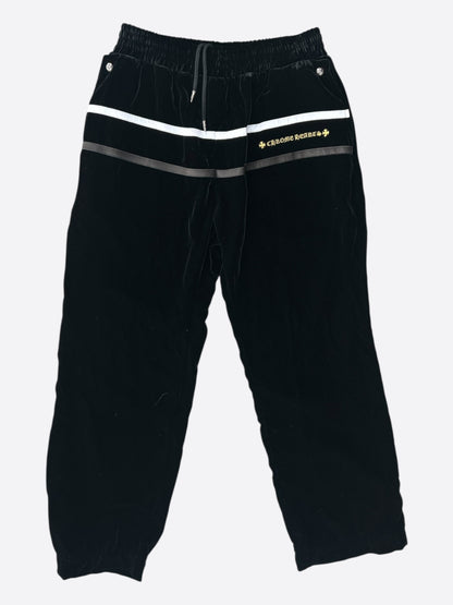 Chrome Hearts Black & White Embroidered Logo Velour Track Pants