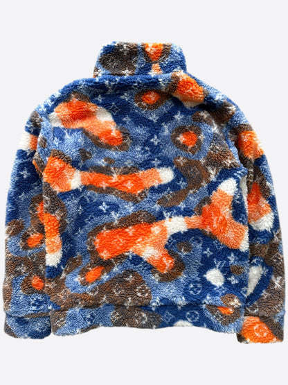 Louis Vuitton Blue & Orange Camo Monogram Fleece Zip Up Jacket