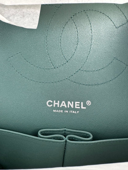 Chanel Green Suede Caviar Quilted Medium Flap Bag