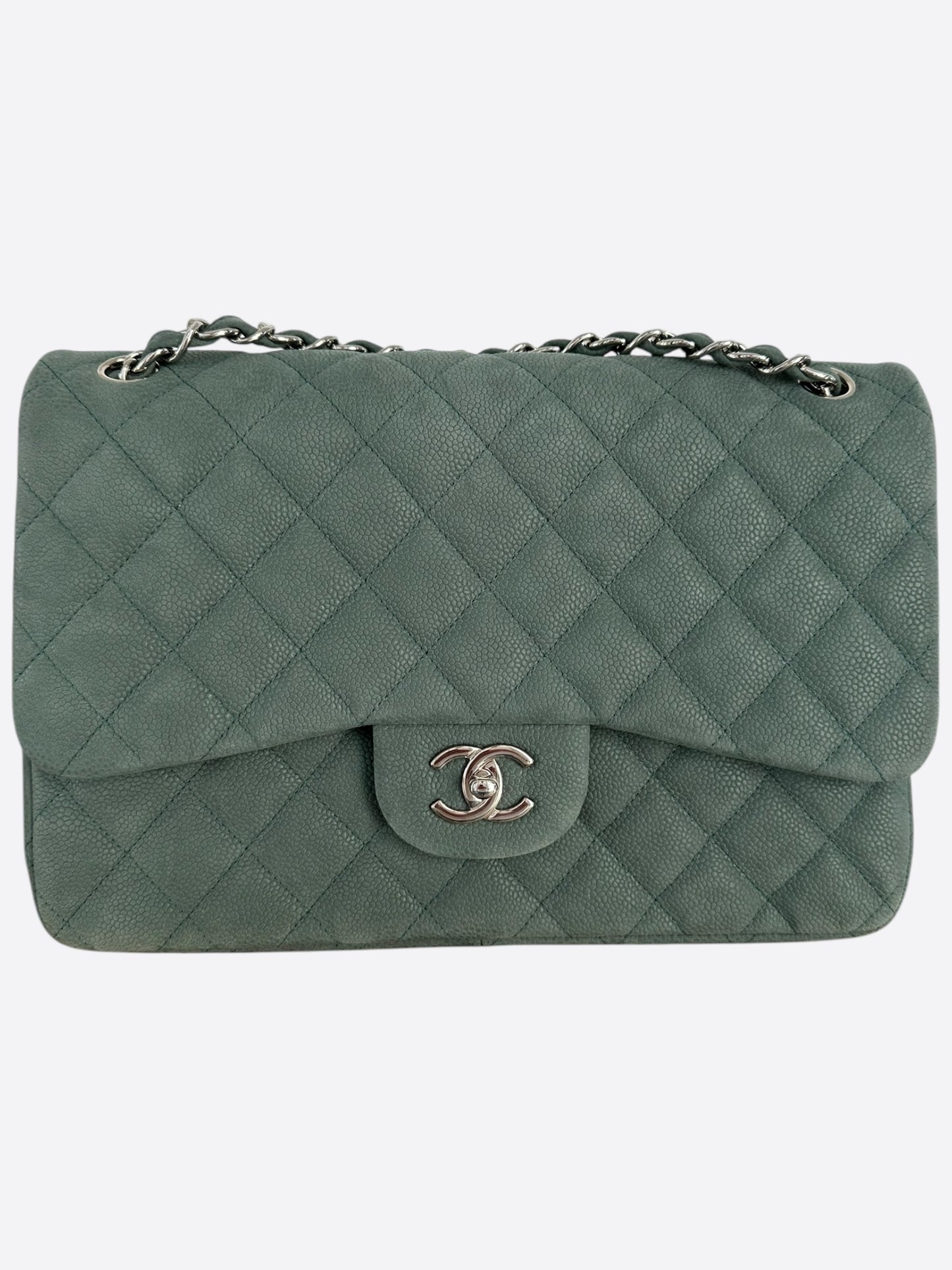 Chanel Green Suede Caviar Quilted Medium Flap Bag