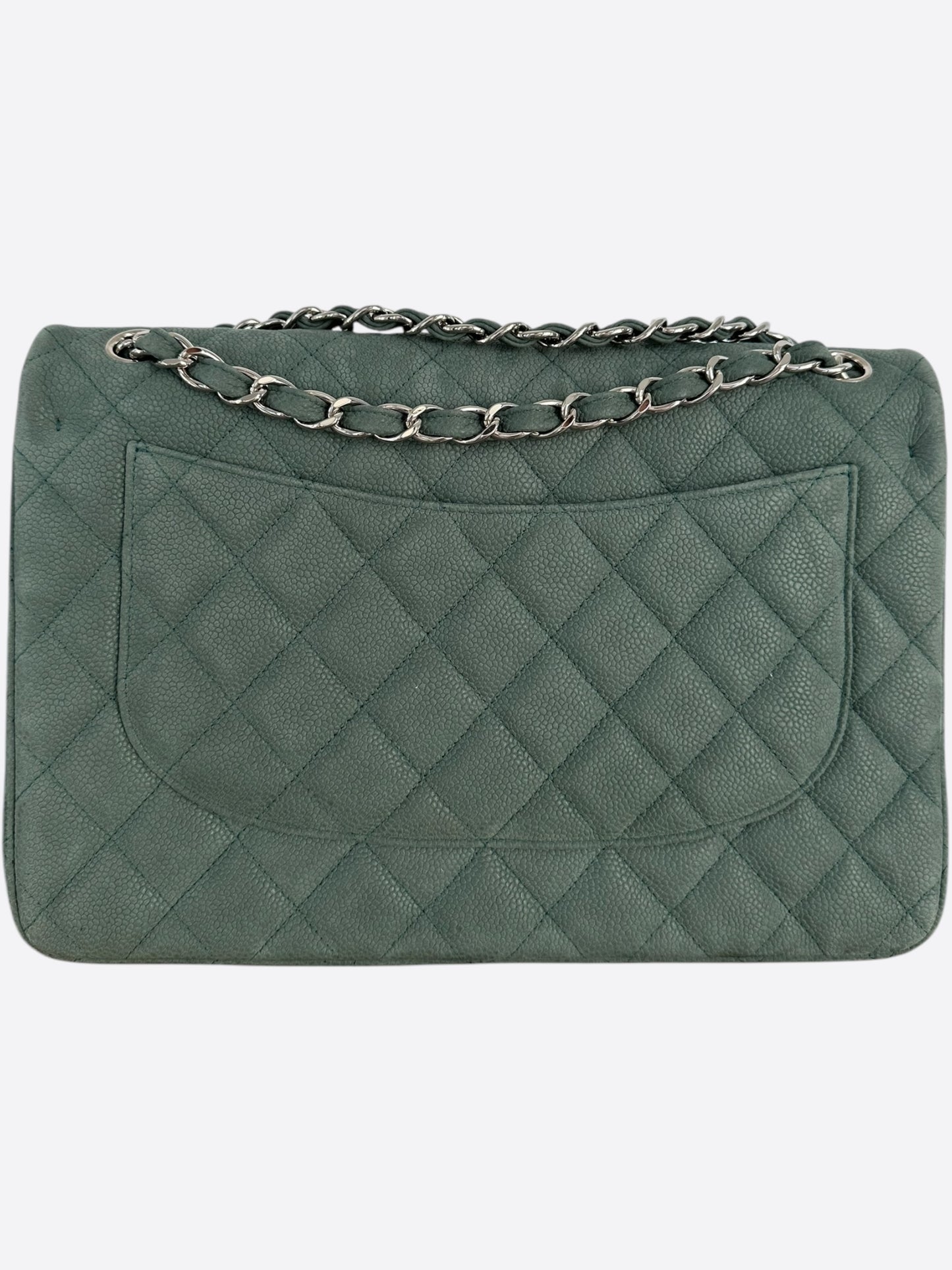 Chanel Green Suede Caviar Quilted Medium Flap Bag