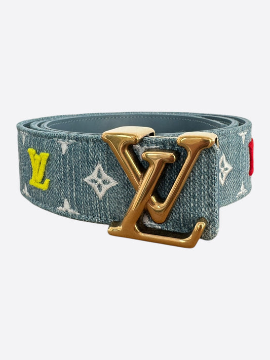 Louis Vuitton Blue & White Denim Monogram Tuffetage New Wave Belt