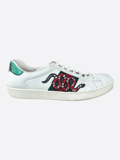 Gucci White Green & Red Snake Striped Ace Sneaker