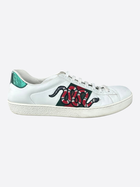 Gucci White Green & Red Snake Striped Ace Sneaker