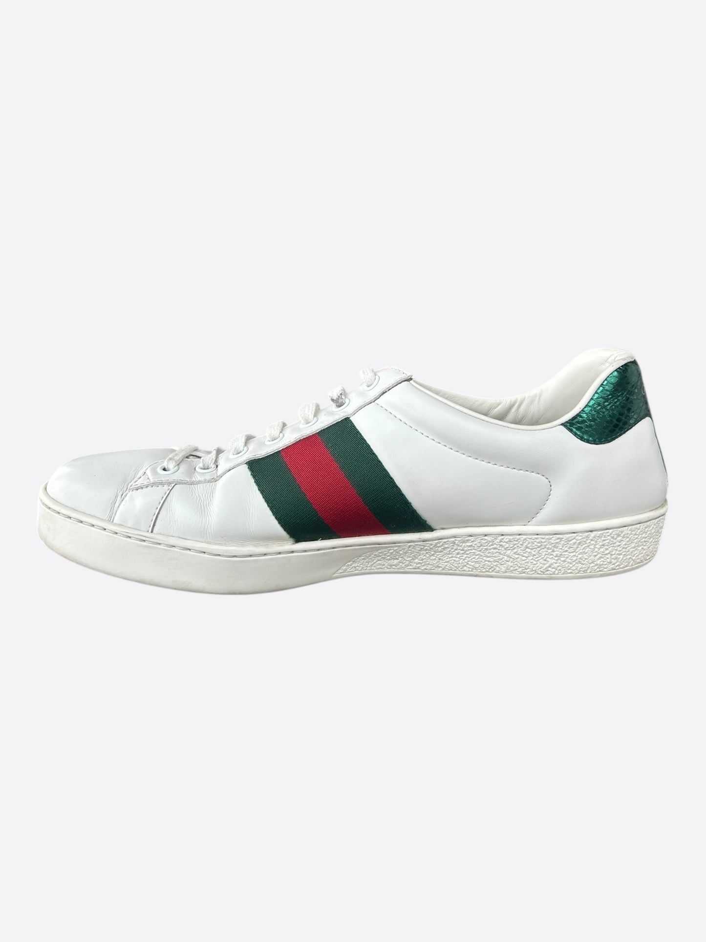Gucci White Green & Red Snake Striped Ace Sneaker
