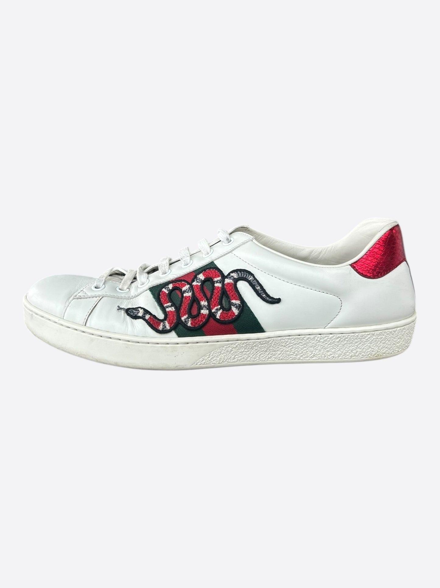 Gucci White Green & Red Snake Striped Ace Sneaker