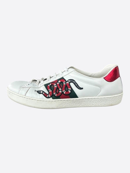 Gucci White Green & Red Snake Striped Ace Sneaker