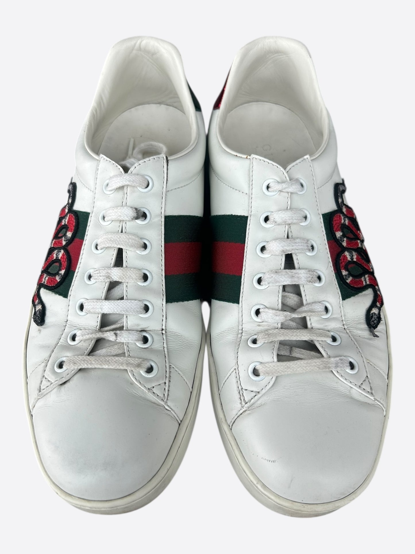 Gucci White Green & Red Snake Striped Ace Sneaker
