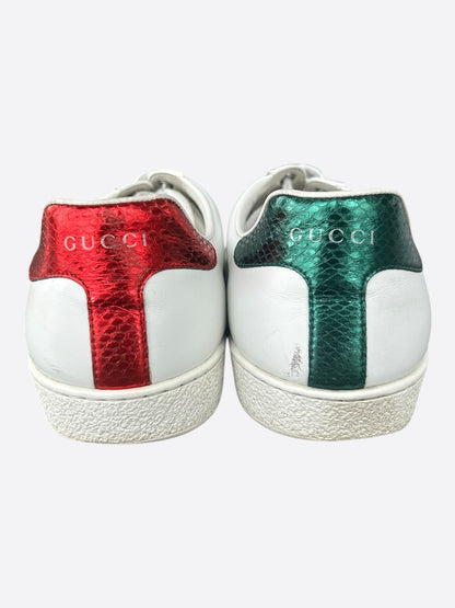 Gucci White Green & Red Snake Striped Ace Sneaker