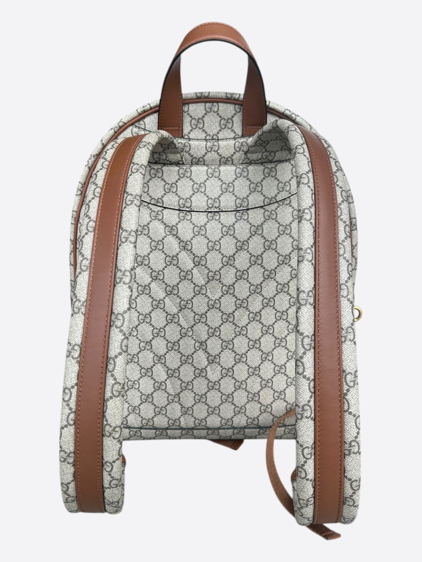 Gucci Beige & Brown GG Monogram Emblem Backpack