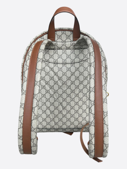 Gucci Beige & Brown GG Monogram Emblem Backpack