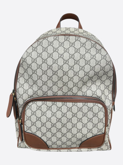 Gucci Beige & Brown GG Monogram Emblem Backpack
