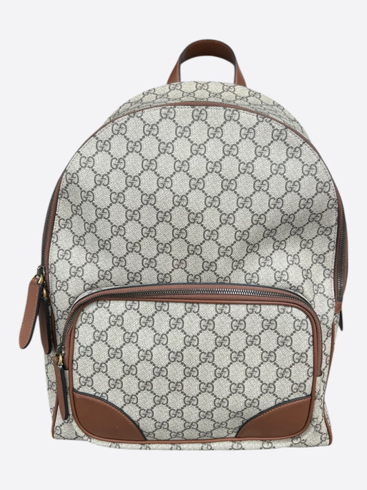 Gucci Beige & Brown GG Monogram Emblem Backpack