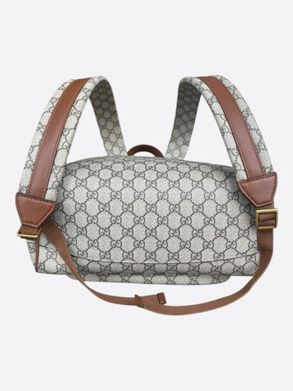 Gucci Beige & Brown GG Monogram Emblem Backpack