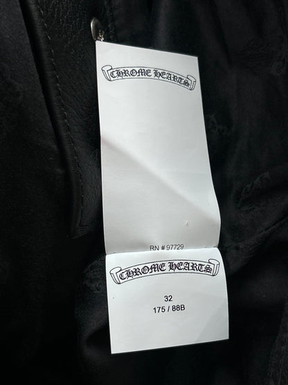 Chrome Hearts Black Leather Fleur Knee Pants