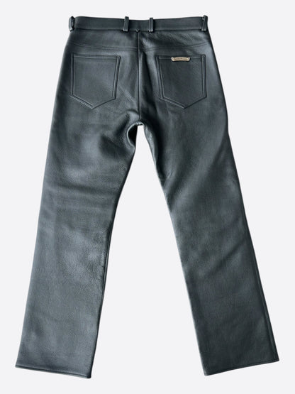 Chrome Hearts Black Leather Fleur Knee Pants