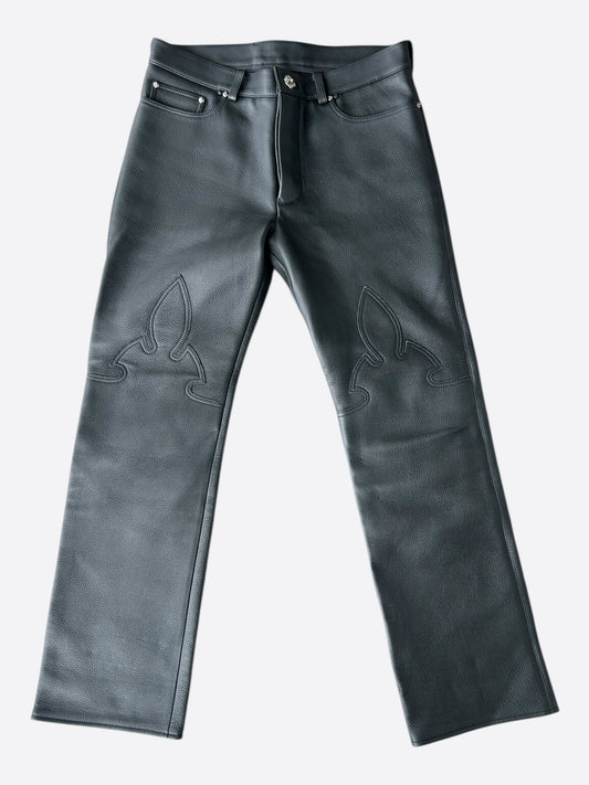 Chrome Hearts Black Leather Fleur Knee Pants