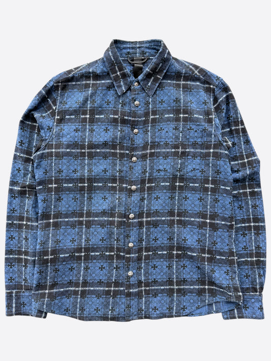 Chrome Hearts Blue Cross Patch Jacquard Button Up Shirt