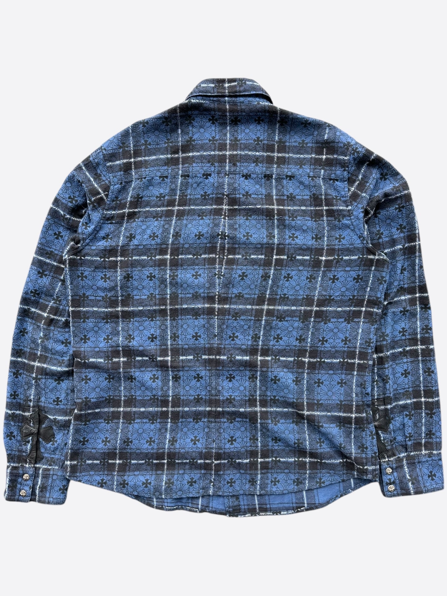 Chrome Hearts Blue Cross Patch Jacquard Button Up Shirt