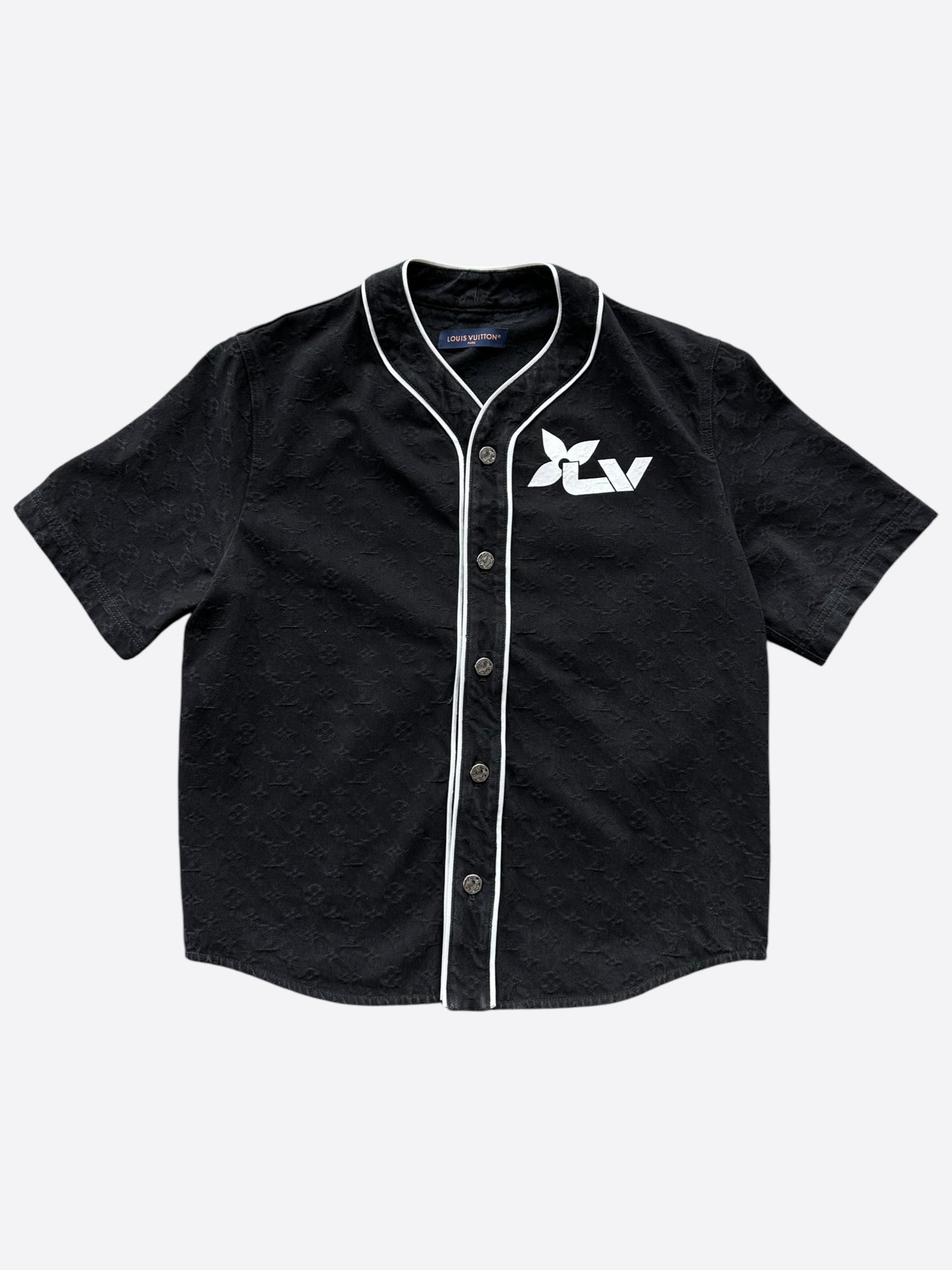 Louis Vuitton Black & White Monogram Denim Baseball Shirt