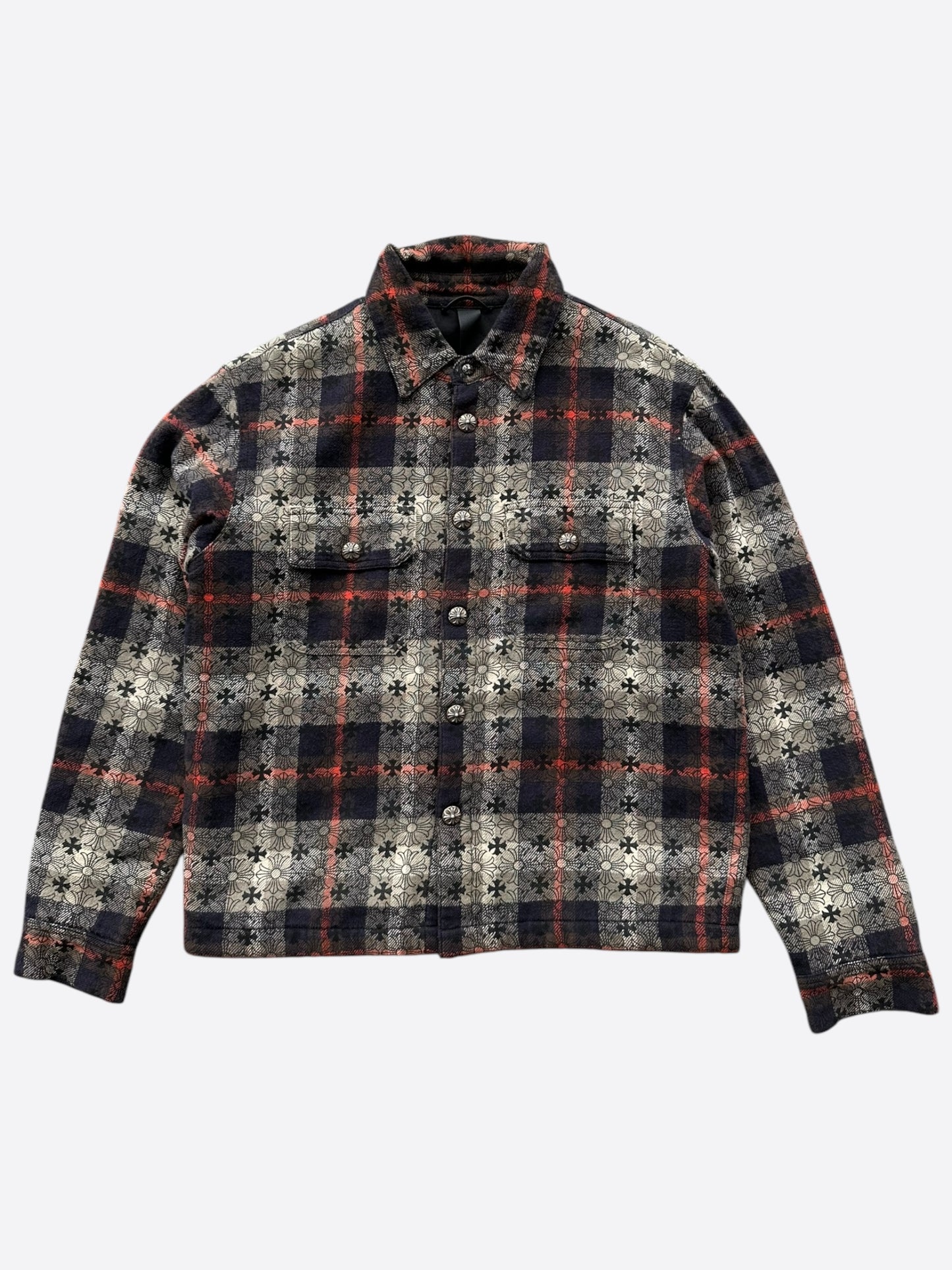 Chrome Hearts Navy & White Cross Jacquard Quilted Flannel