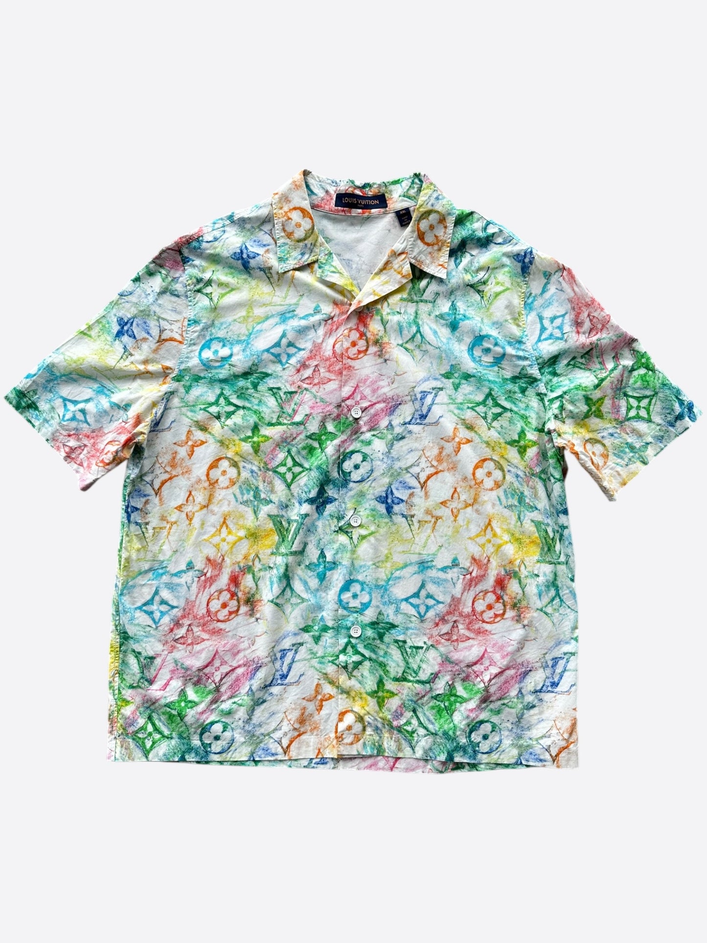 Louis Vuitton White Multicolor Pastel Monogram Button Up Shirt