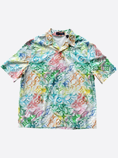 Louis Vuitton White Multicolor Pastel Monogram Button Up Shirt